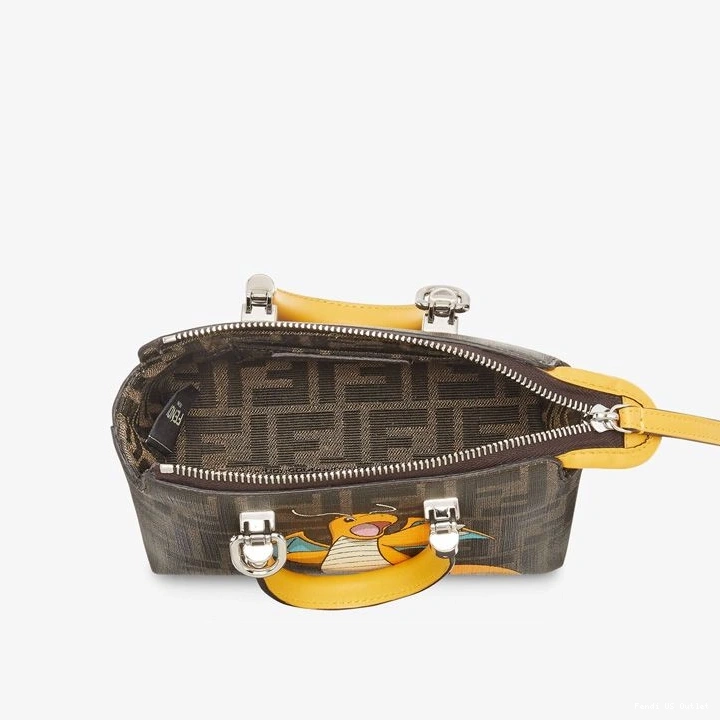 Vintage HOT By The Way Mini Dragon FF Fendi Brown In Fabric Boston Yellow Bag Pokmon Motif 0709